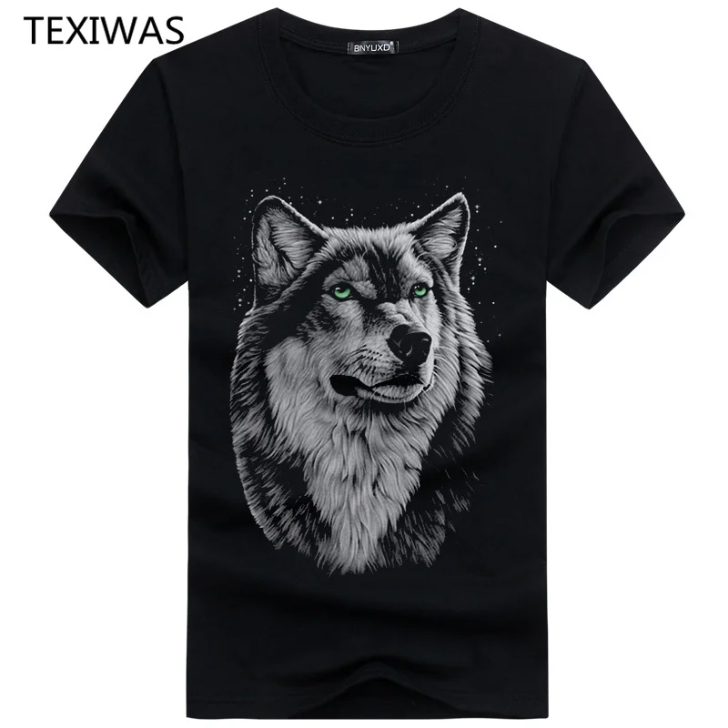 

TEXIWAS Young Men's Short-sleeved Round Collar T-shirt Adult Leisure Large Size Printing Wolf Cotton Upper Outer Garment 4XL 5XL