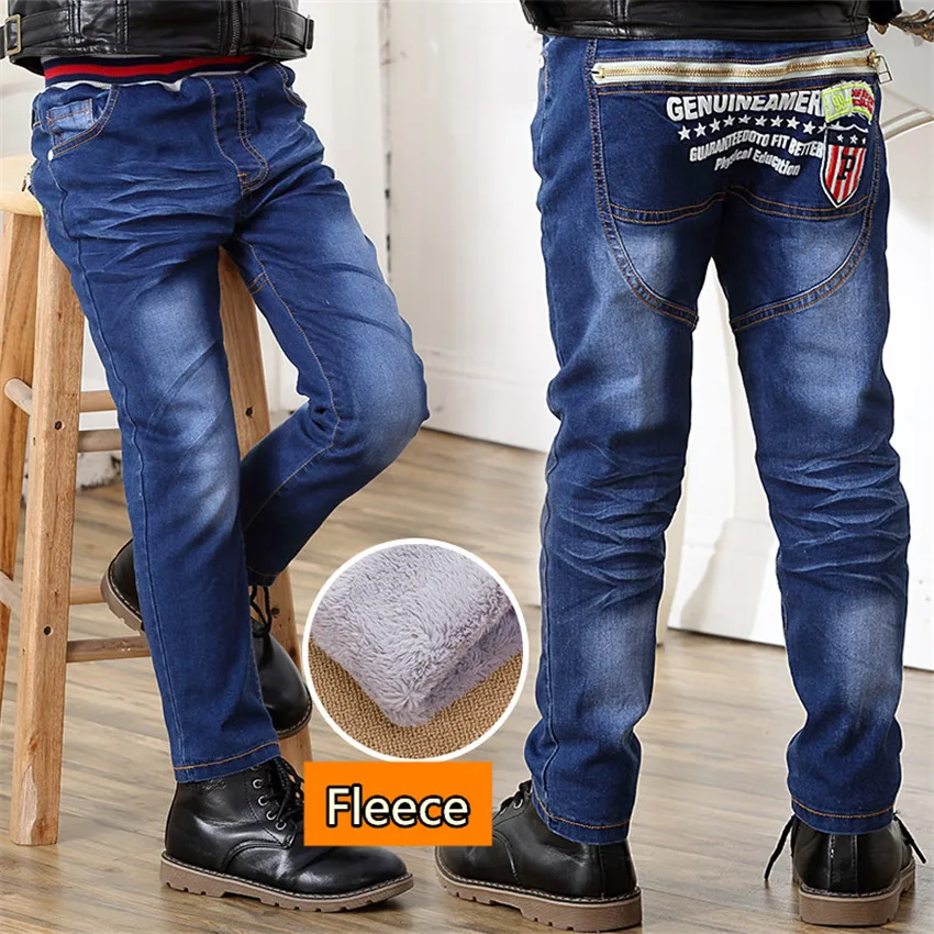 

3-10 y jeans boy denim pant winter pants for boys warm jeans children elastic trousers kids clothes 10 years big buttock pocket