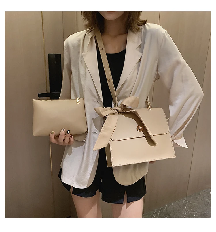 Elegant Female Ribbon Bow Flap Square bag New Quality PU Leather Women's Designer Handbag Travel Shoulder Messenger Bag