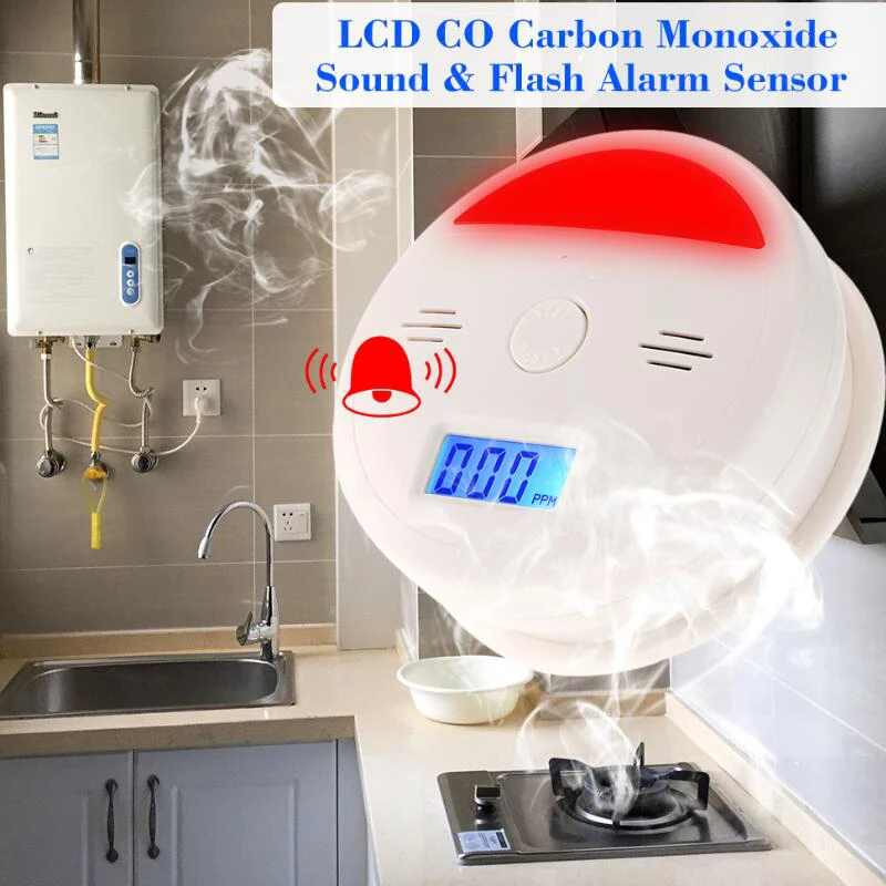 

LCD Display CO Detector Carbon Monoxide Alarm Sensor Sound & Flash Warning Poisoning Smoke Gas Tester Monitor Detector