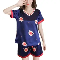 Женское сексуальное женское белье Ночное белье с коротким рукавом пижамы Короткие пижамы комплект пижамы сексуальные летние шифоновое