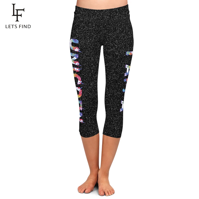 Summer New High Elastic Women Capri Leggings Fashion High Waist Unicorn Print Plus Size Mid-Calf 3/4 Stretch Black Legging Summer New High Elastic Women Capri Leggings Fashion High Waist Unicorn Print Plus Size Mid-Calf 3/4 Stretch Black Legging