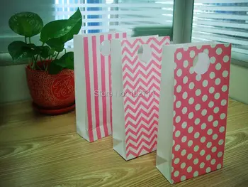 

60pcs/ Lot pink stripes treat candy bag high quality pink polka dot Party Favor Paper Bags Printed Paper craft Bags Bakery Bags