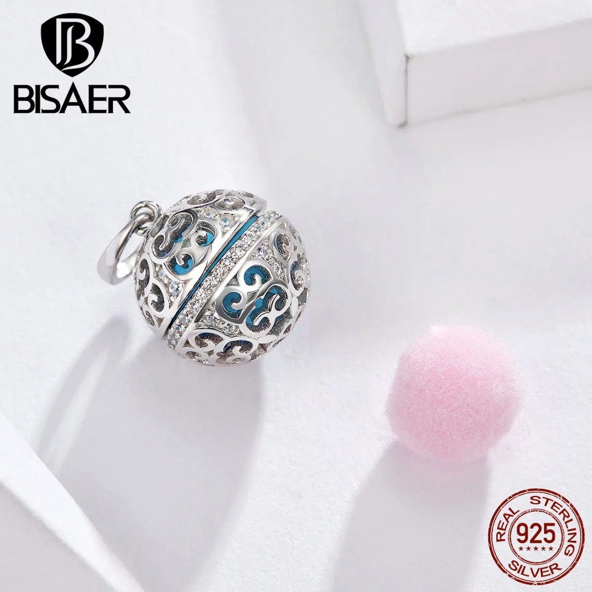 BISAER, 925 пробы, серебряные, очаровательные духи, шар, коробка, клетка, подвески, бусины, подходят для женщин, браслеты и ожерелья, сделай сам, ювелирные изделия ECC1198