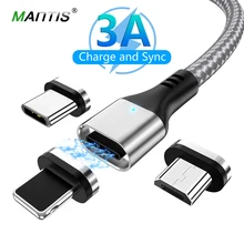 Магнитный кабель MANTIS 3A Micro usb type-C для iPhone, samsung, Xiaomi, 3 в 1, кабель для быстрой зарядки и передачи данных для мобильных телефонов