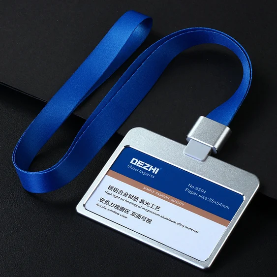 Горизонтальный стиль банк Кредитная карта бейдж держатель металлический материал автобусные футляры для идентификационных карт с шнурком красочные и модные, OEM - Цвет: silver dark  blue