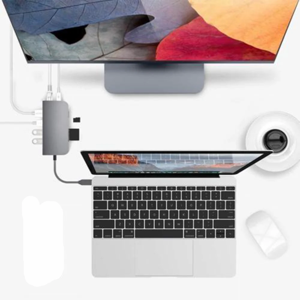 8 en 1 USB 3,0 tipo-C a Ethernet + 4 K Video HDMI PD RJ45 + de carga adaptador de puerto + Ranura SD/Micro SD para iPhone HUAWEI - 4