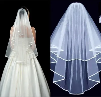 

Simple and Elegent Wedding Veil Bridal Tulle Veils with Comb and Lace Ribbon Edge White (White)