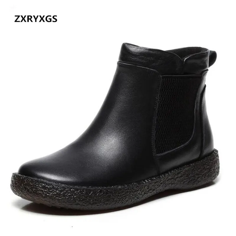 

Hot 2018 Autumn New Fashion Black Genuine Leather Shoes Ankle Boots Retro Elegant Flat Shoes Comfortable Soft Women Boots