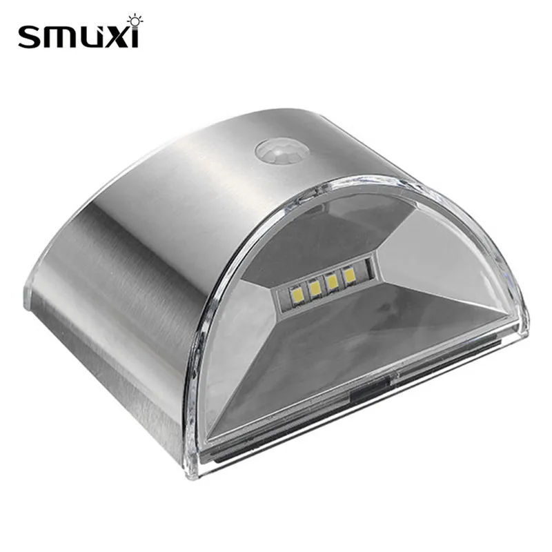 

Smuxi 4 LED Solar Powered Wall Lamp PIR Motion Sensor Stainless Steel Wall Mounted Light for Outdoor Garden Home Lighting