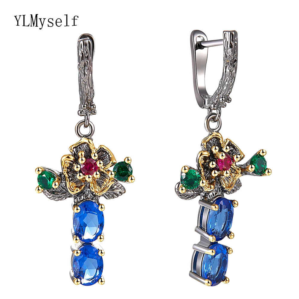 Blue crystal flower earrings (7)