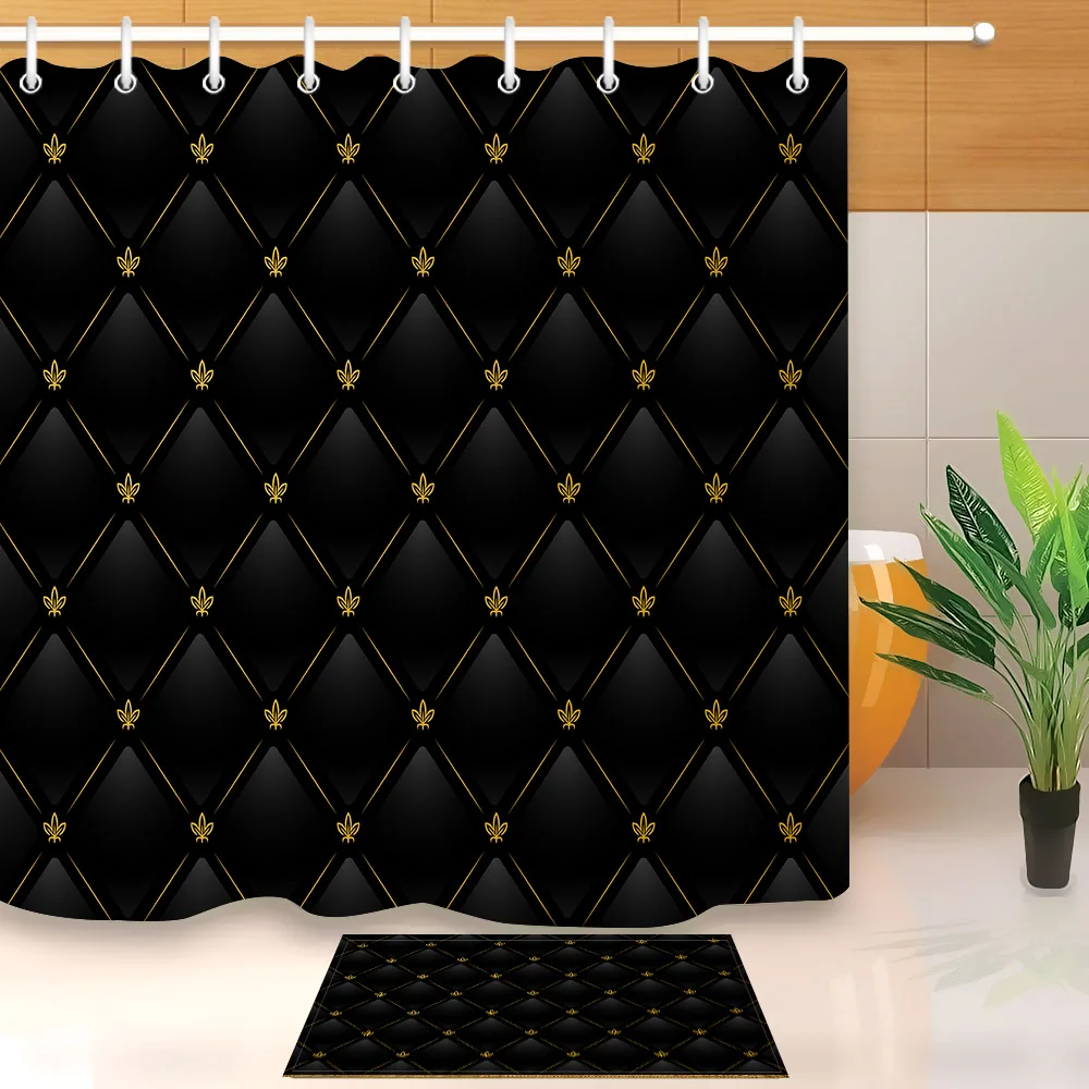 Черный кожаный фон с золотым узором занавеска для душа с ковриком набор ванная комната природа водонепроницаемая ткань для художественной ванной Декор