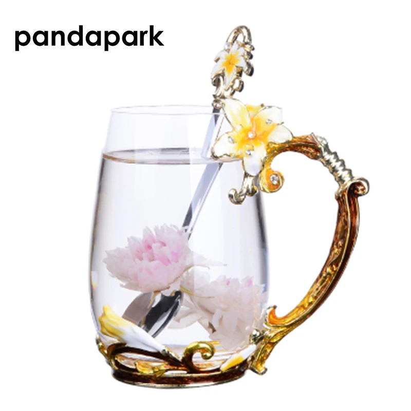 Pandapark креативный роскошный эмалированный стеклянный цветочный чайный набор кружка молочный стакан офисный термостойкий стакан кружки для завтрака PPX019