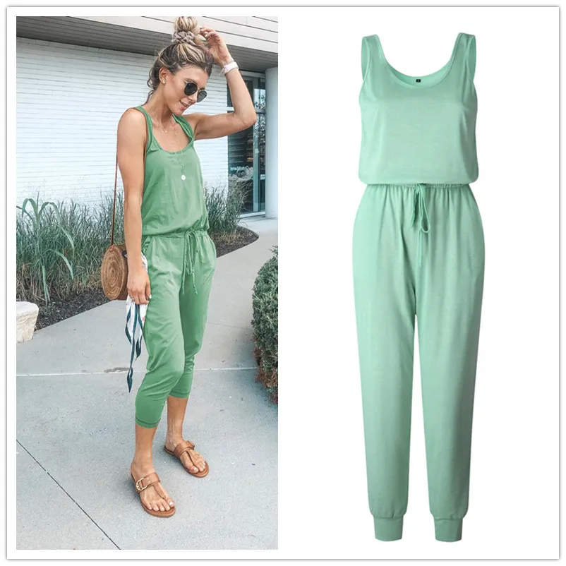 

New Arrival Sexy Off Shoulder Sleeveless Belts Jumpsuits Summer Women Solid Casual Pockets Long Rompers Slim Koren Style Beach