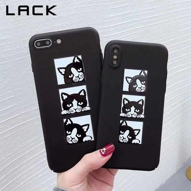 Best Offers LACK Cartoon Cat Phone Case For iphone X Case For iphone 6S 6 7 8 Plus Cases Hard PC Full Protect Capa Retro Black Back Cover