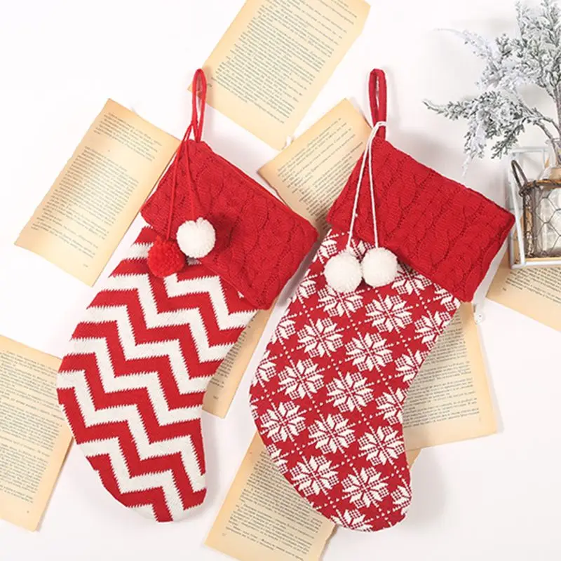 Snowflake Deer Knitted Christmas Stockings Xmas Tree Hanging Candy Gift Bag Festival Holiday Decor Ornaments Xmas Stockings