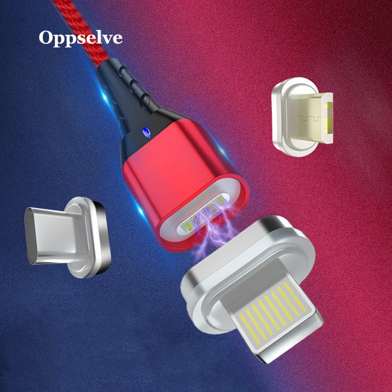 Oppselve светодиодный магнитный usb кабель штекер и типа C Micro USB для iPhone XS Max XR X 8 7 6