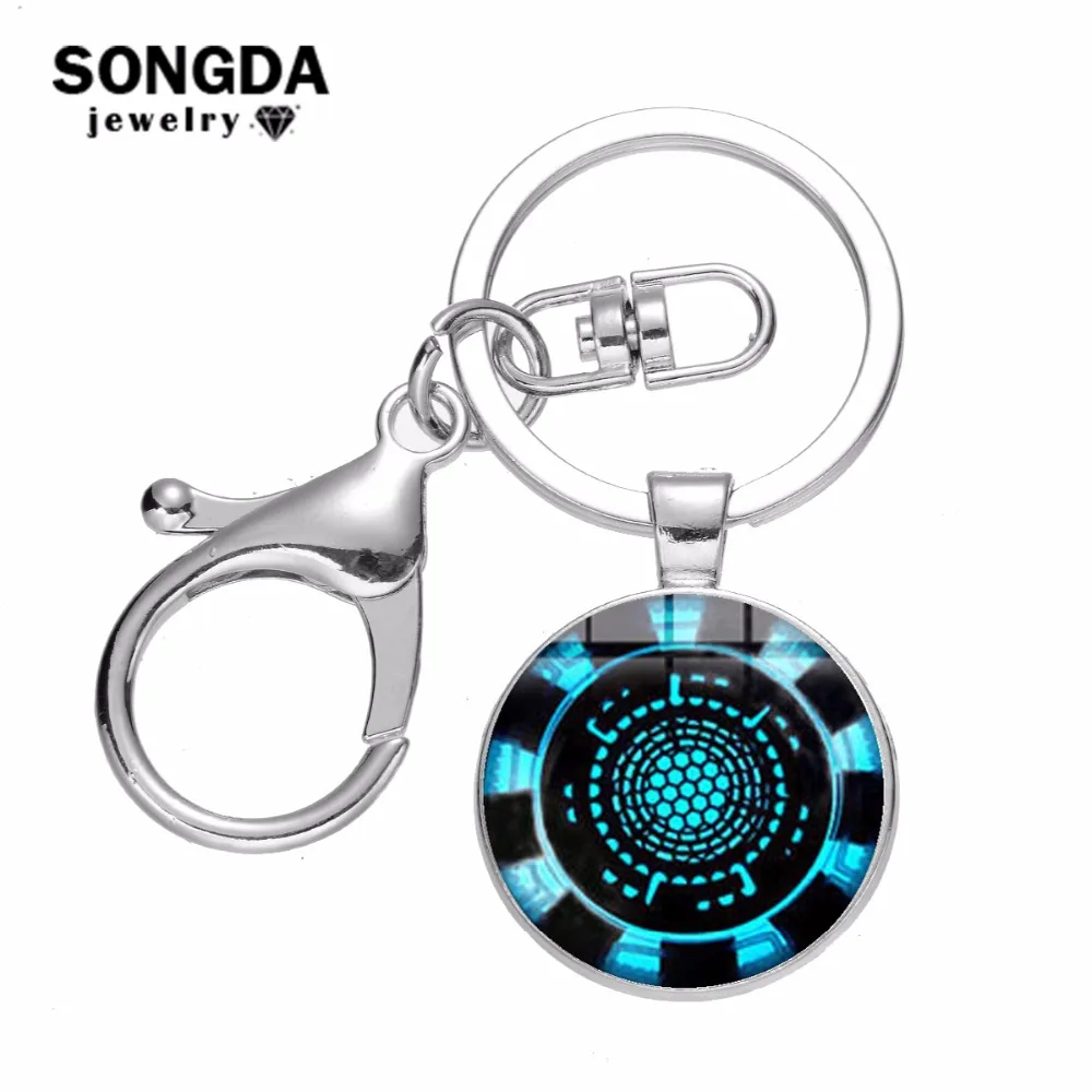 

SONGDA Marvel The Avengers 4 Endgame Quantum Realm Keychain Top Grade Iron Man Tony Stark Heart Printed Glass Gem Alloy Key Ring