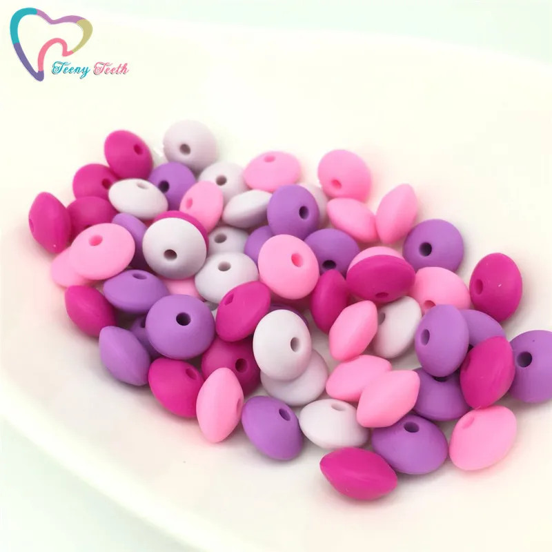 

Teeny Teeth 50 PCS Fuchsia Violet Flat Lentils Silicone Teething Beads Abacus Silicone Soft Beads Baby Pacifier Spacer Beading