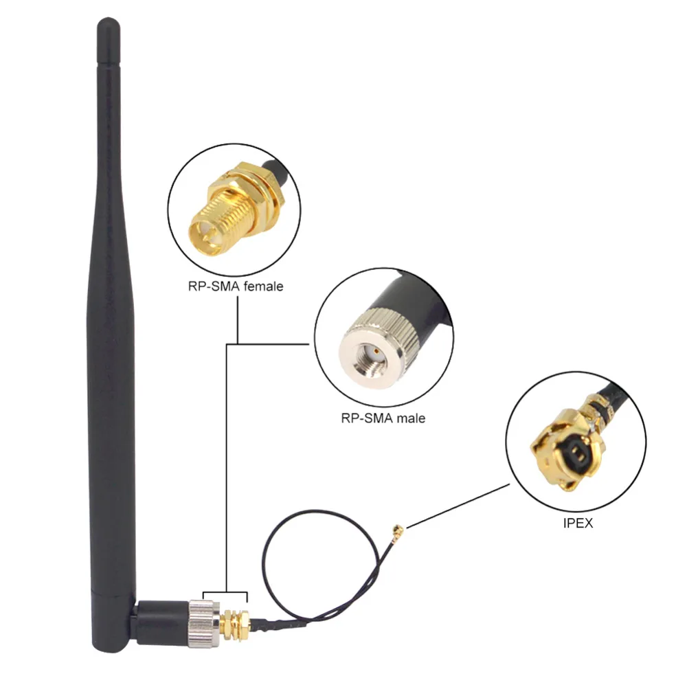 5 шт./лот 5dBi 2,4 ГГц RP-SMA мужской Wi-Fi антенна + 5 шт. IPX для RP-SMA Jack Мужской Pin удлинитель косичку кабеля 17 см