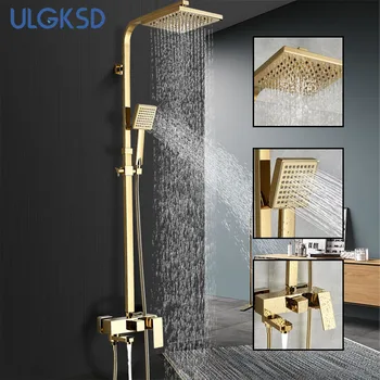 

ULGKSD Bathtub Faucets Luxury Gold Brass Bathroom Faucet Mixer Tap Wall Mounted Hand Held Shower Head Kit Shower Faucet Sets