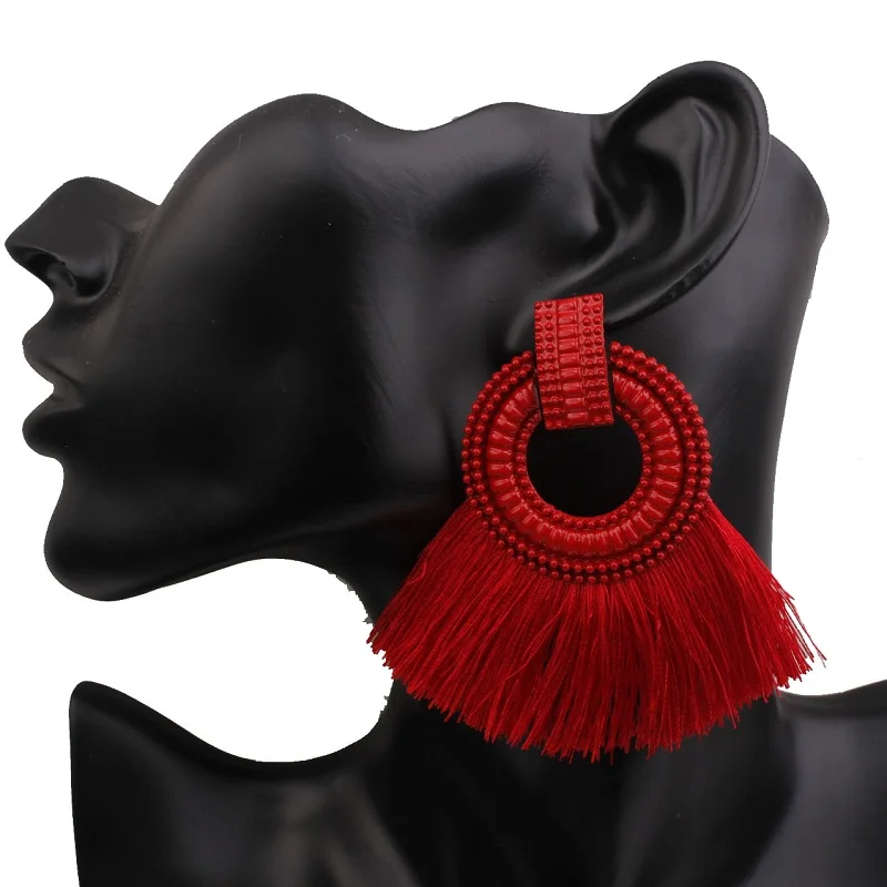 Boho Drop Earrings For Women Tassel Big Statement Vintage Dangle Red Black Yellow Earring Fashion Jewelry | Украшения и