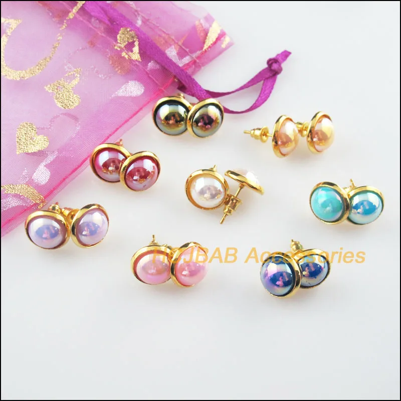 

16 New Round Mixed Acrylic Findings Wire Earrings Hooks Gold Color 12mm