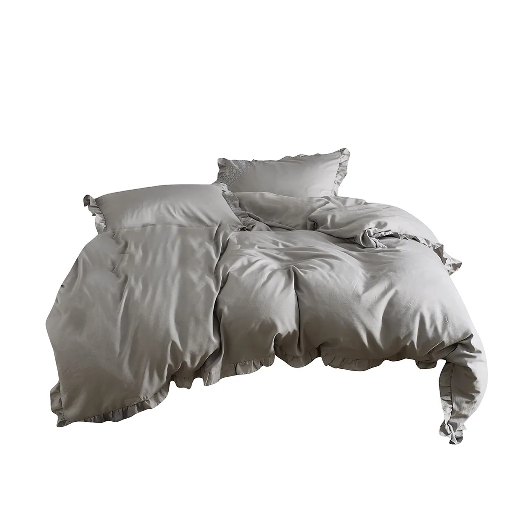 Твердые постельные принадлежности с рюшками набор гофрированный край пододеяльник набор Твин/королева/король сплошной цвет шлифовальный толстый кружева три-шт 20 - Цвет: Gray