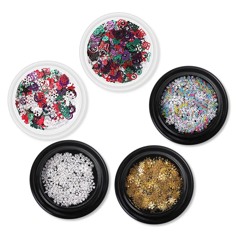 

100 pieces 3D Snowflakes Gold colorful Metal Slices Nail Art Sequins Christmas Decorations Nail Polish Thin Sticker