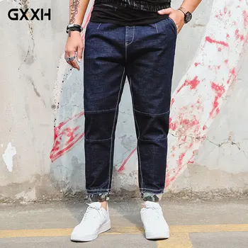

Japanese New Harem pants Camouflage tether jeans Spring and Autumn large size Elastic Washed Blue pants Size XL-5XL 6XL