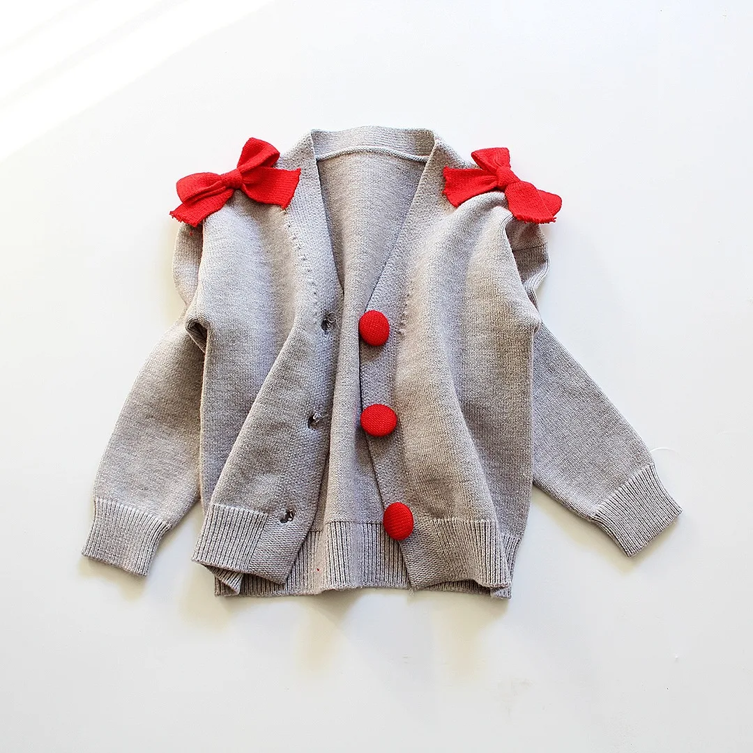 Welaken/вязаный кардиган для маленьких девочек; коллекция года; Детский свитер; куртка; Кардиган для девочек с пуговицами и бантом; дизайнерский кардиган для маленьких девочек