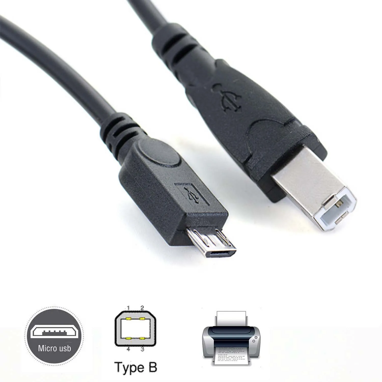 المصغّر USB الذكور إلى USB 2.0 B ذكر بيانات كابل otg هاتف لوحي إلى الإلكترونية البيانو طبل