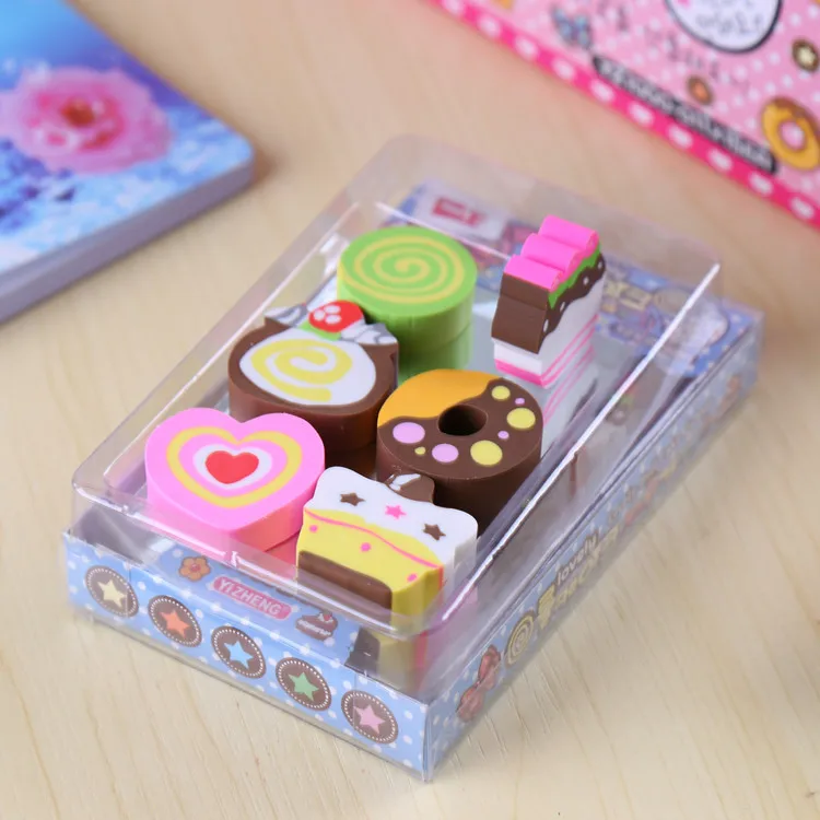 5boxes/llot 30pcs Korea Fancy Chocalate Cake Erasers Kit Writing