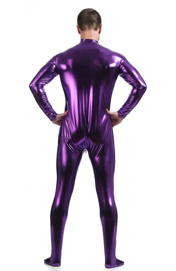 Cosplay&ware Ensnovo Men Latex Suit Black Shiny Metallic Tights Gold Zentai Full Body Unitard Custom Skin Bodysuit Zipper Front -Zentai shop online