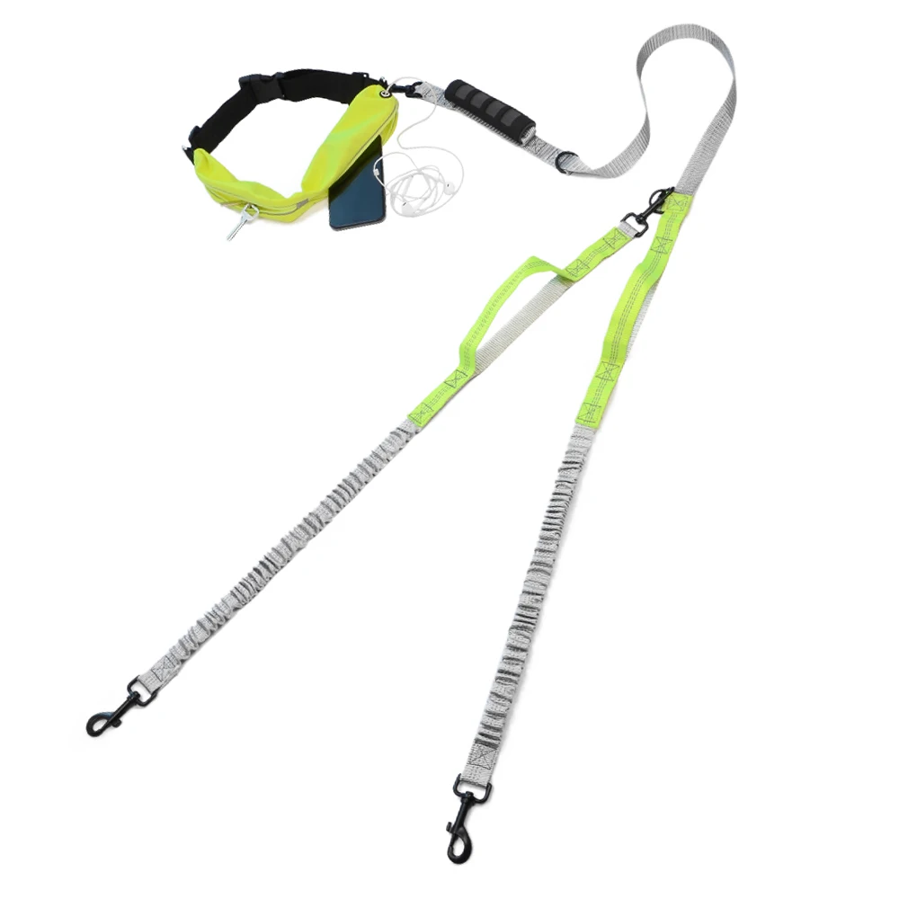 Dog Leash Double Leashes Running Walking Reflective Hand Freely Elasticity Nylon Adjustable Leashes for Small Medium Large Dogs 