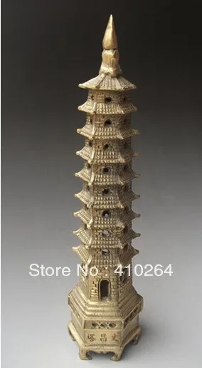 

[old craft ] Rare, Chinese Bronze carved Nine Layer ' Wenchang Tower '
