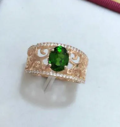 Natural green diopside gem Natural gemstone ring S925 sterling silver trendy Elegant Hollow leaves women party gift fine Jewelry Natural green diopside gem Natural gemstone ring S925 sterling silver trendy Elegant Hollow leaves women party gift fine Jewelry