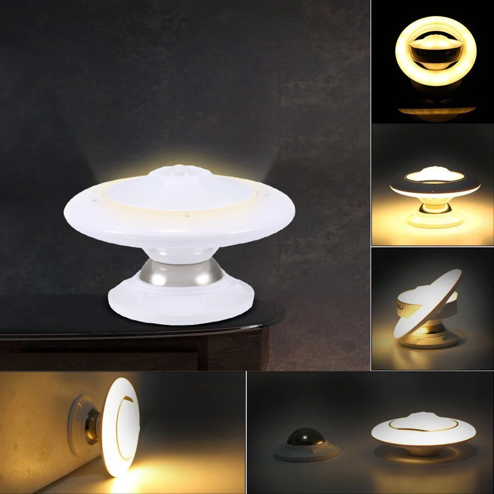 

UFO 360 degree Rotating USB Night Light Motion Sensor Indoor Human Body Induction LED Battery Powered Bedrooms Night Lamp