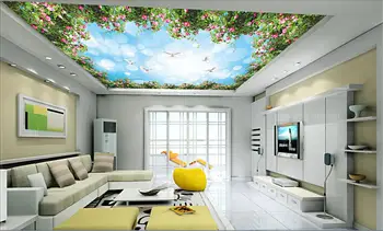 

3d room wallpaper custom mural non-woven picture 3 d Beautiful flowers rose to sky ceiling mural photo wallpaper for walls 3d