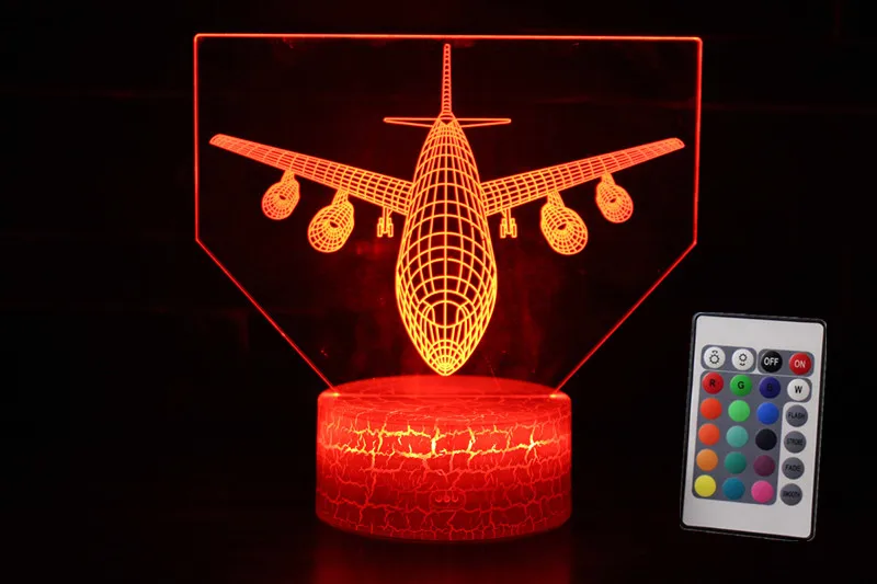 A Base of Crack Пульт дистанционного управления Boeing Air Plane 3D Nightlignt светодиодный светильник Оптическая иллюзия свет 7 цветов атмосфера спальня лампа для подарков - Цвет: A Base of Crack