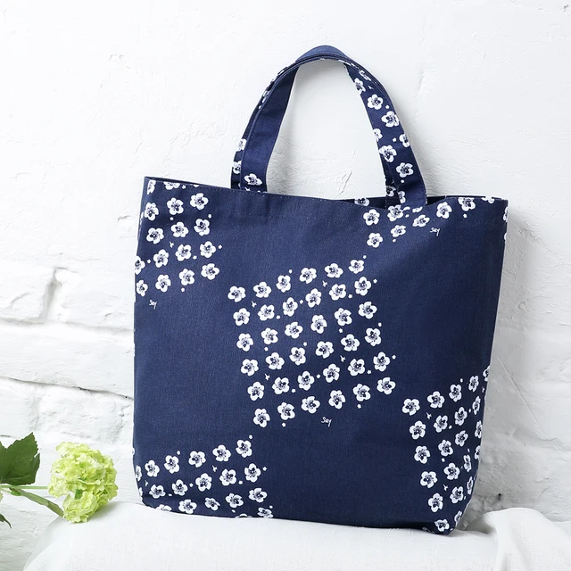 Dark Blue Women S Cotton Fashion Flower Printing Handbags Light Dark Blue Women S Cotton Fashion Flower Printing Handbags Light Portable Eco Friendly Fabric Ping Tote Bags