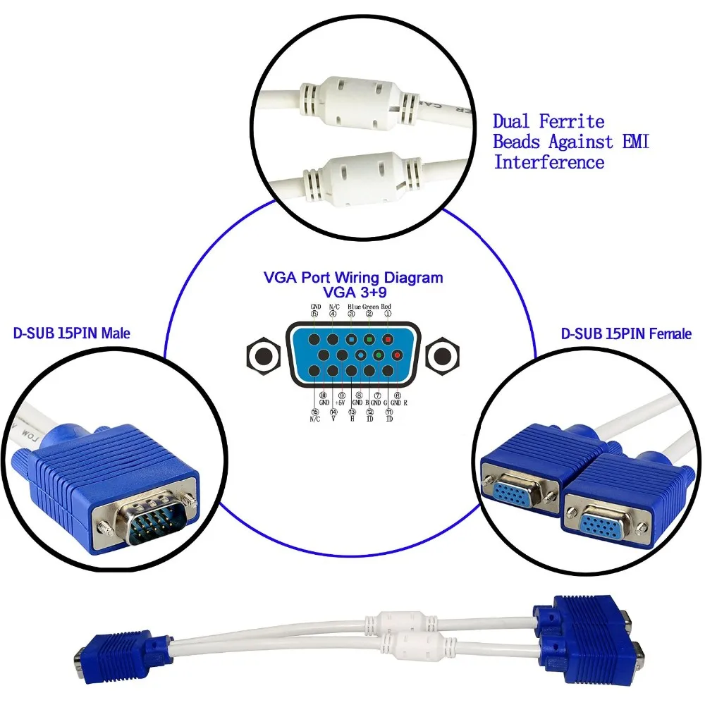 F1 PC TO 2 VGA SVGA MONITOR Male to 2 Dual Female Y Adapter Splitter Cable 15 PIN 30cm-in Computer Cables & Connectors from Computer & Office on ...