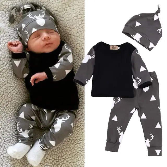 Lovely Newborn Baby Boys Outfits Short Sleeve T-shirt Tops+Pants Clothes Set