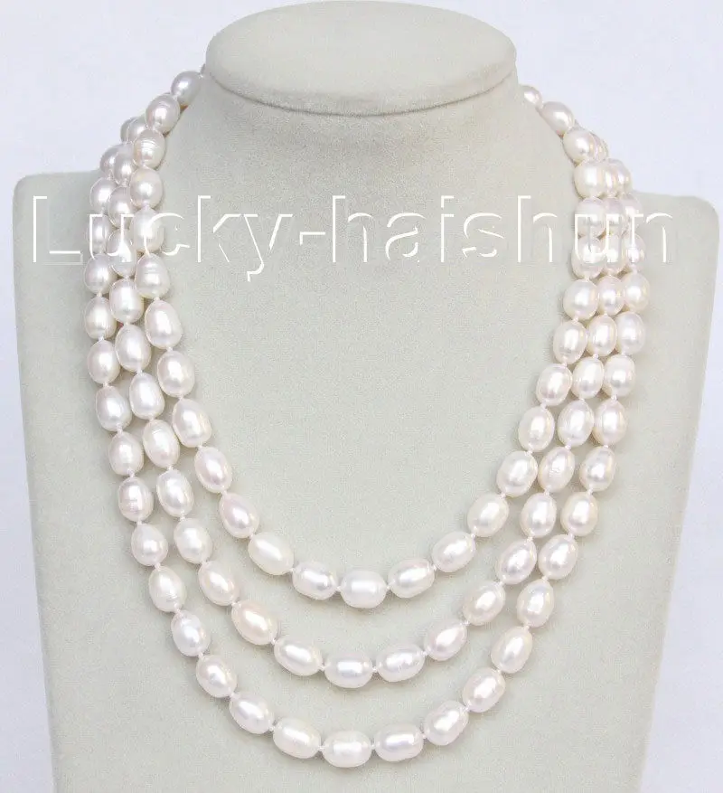 Hot sale new Style &gt&gt&gt&gt16-18&quot 3 Row Baroque white rice freshwater pearls necklace | Украшения и аксессуары