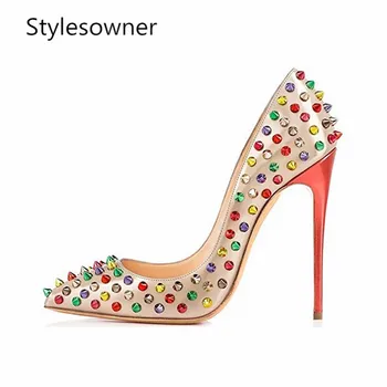 

Stylesowner brand high quality women's pumps wedding shoes gemstone decoration multi-color spike glitter bling shiny heels