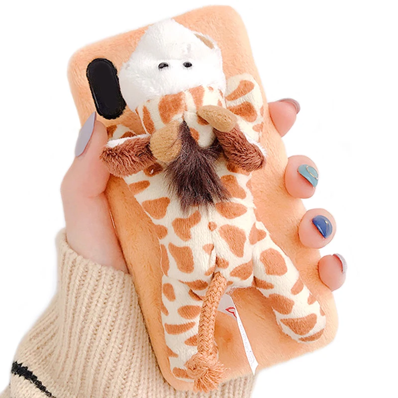

For iPhone Case, Handmade 3D Doll Plush Toy Super Cute Animal Unique Design Rabbit Fur Soft Feel Protective Phone Case Cover
