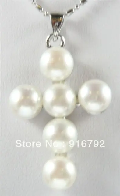 

Бесплатная доставка, модные украшения, ожерелье с кулоном в виде Креста из белого пресноводного жемчуга