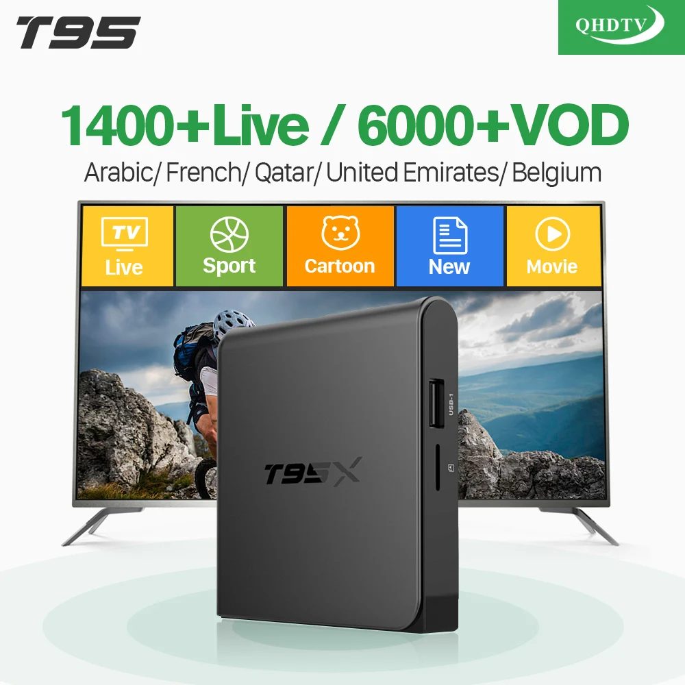 

T95X IP TV Box Smart Android 6.0 Amlogic S905X QHDTV IPTV Abonnement 6000 VOD IPTV Europe Belgium French Arabic IPTV Set Top Box