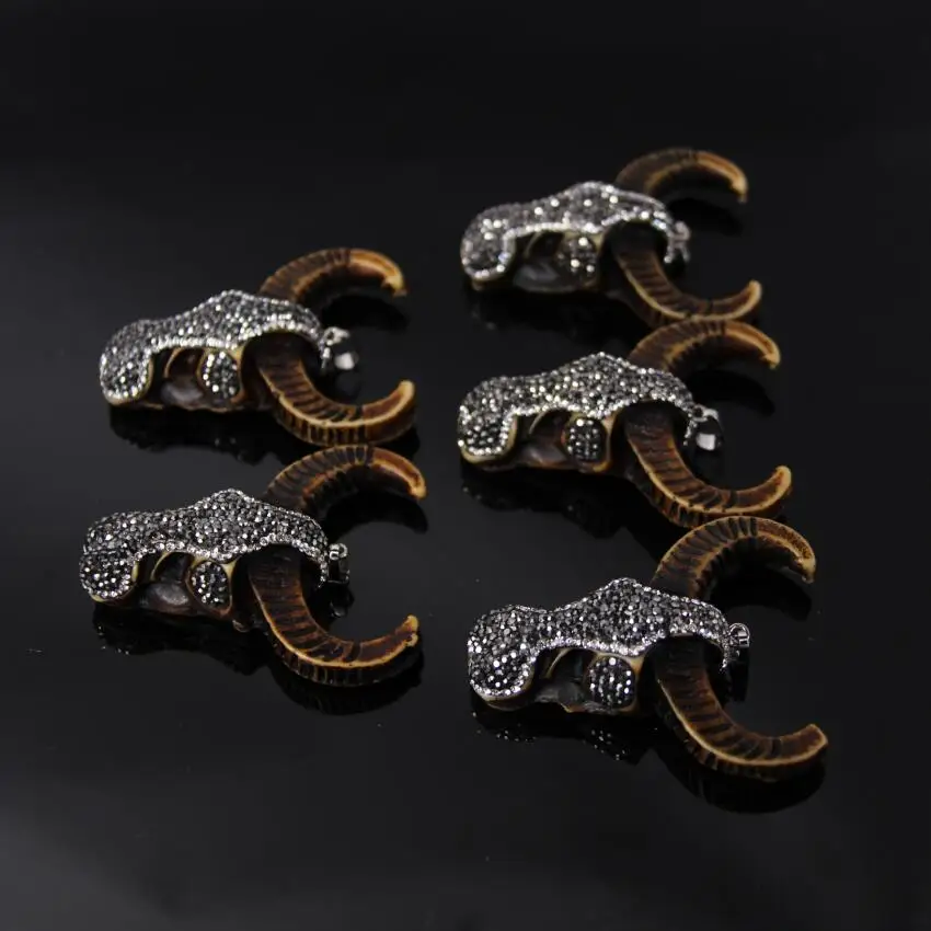 5 шт/бык кость горный хрусталь кулон коричневая голова быка Oxhead форма Подвески