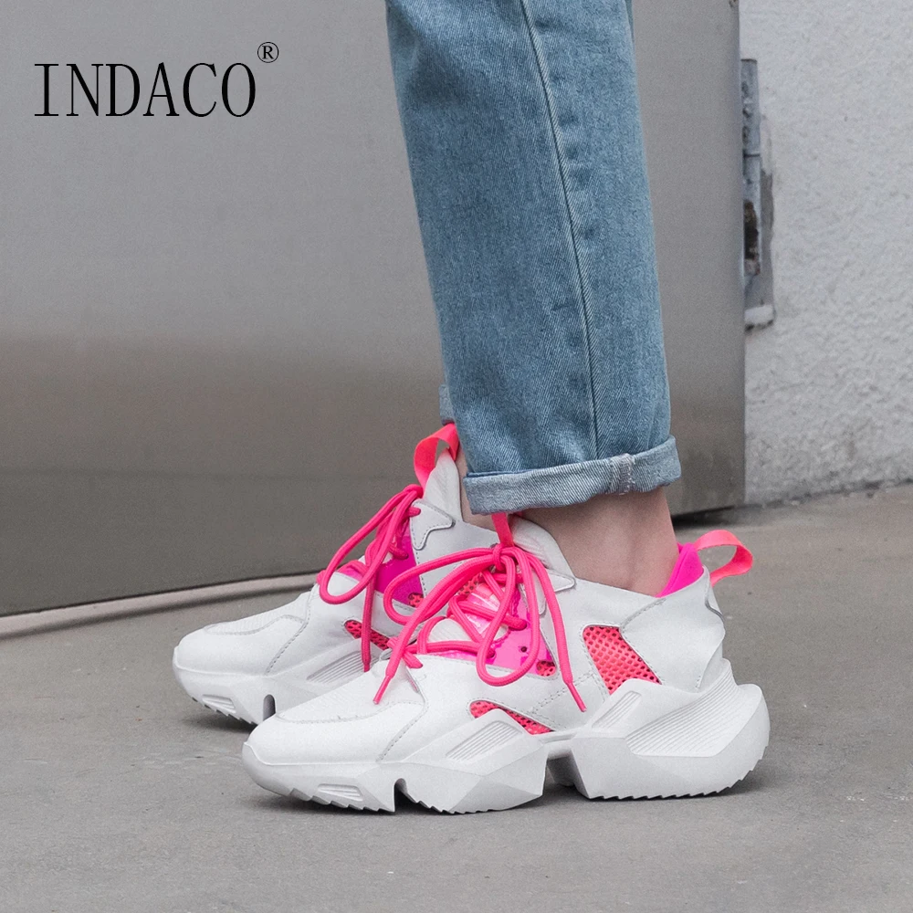 

Sneakers Women 2019 Genuine Leather Fashion Sneaker Shoes Women 5cm Pink Blue 35-42